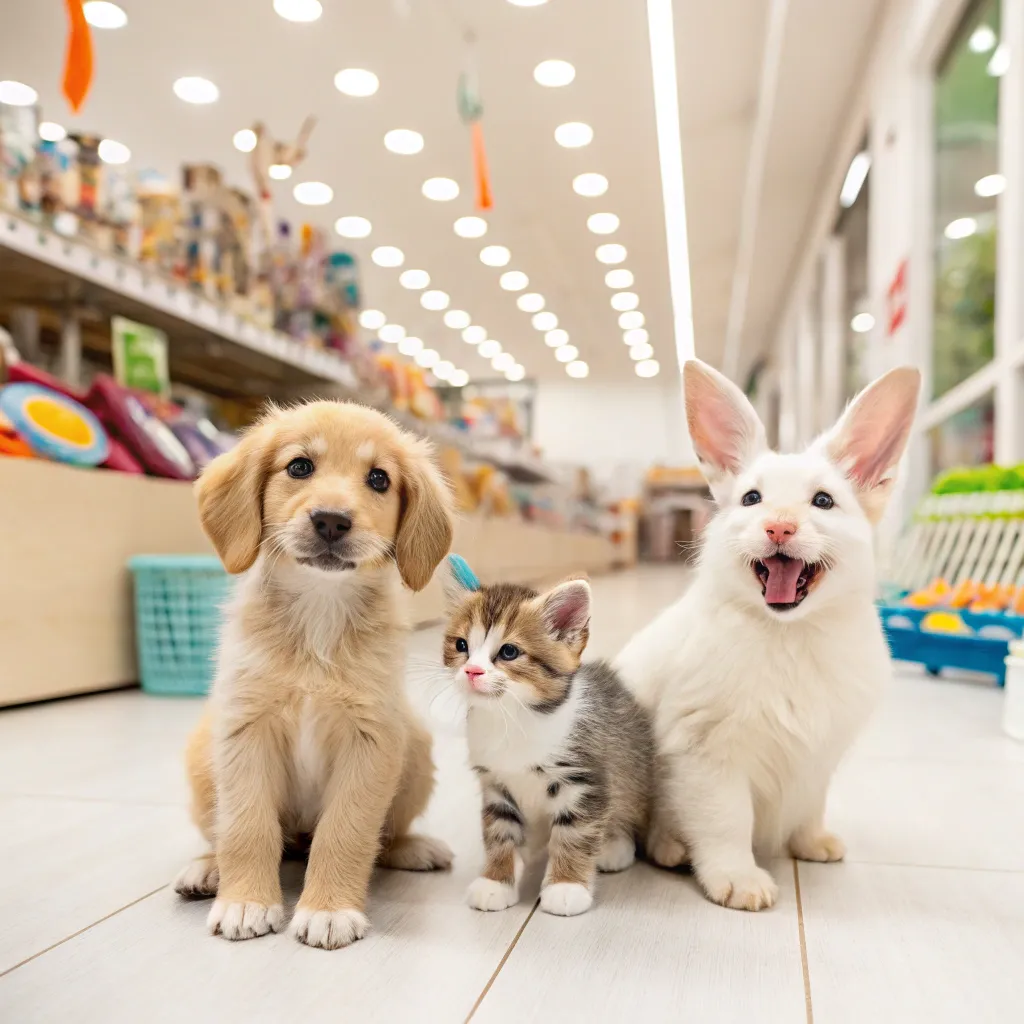 Happy pets in the pet store