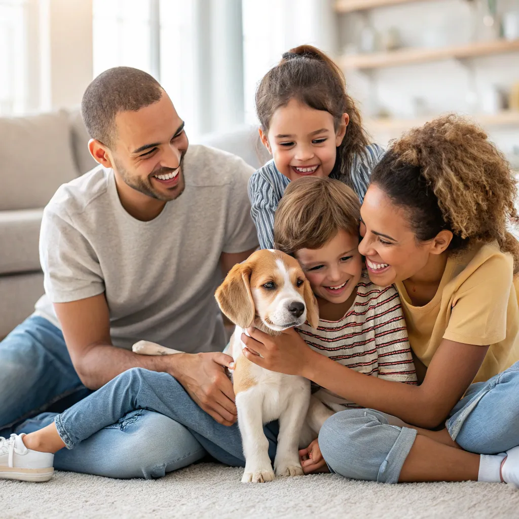 Smiling family with their new pet